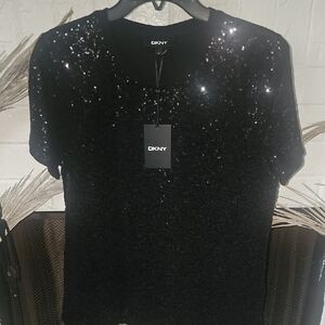 DKNY Sparkling Black Short Sleeve Top